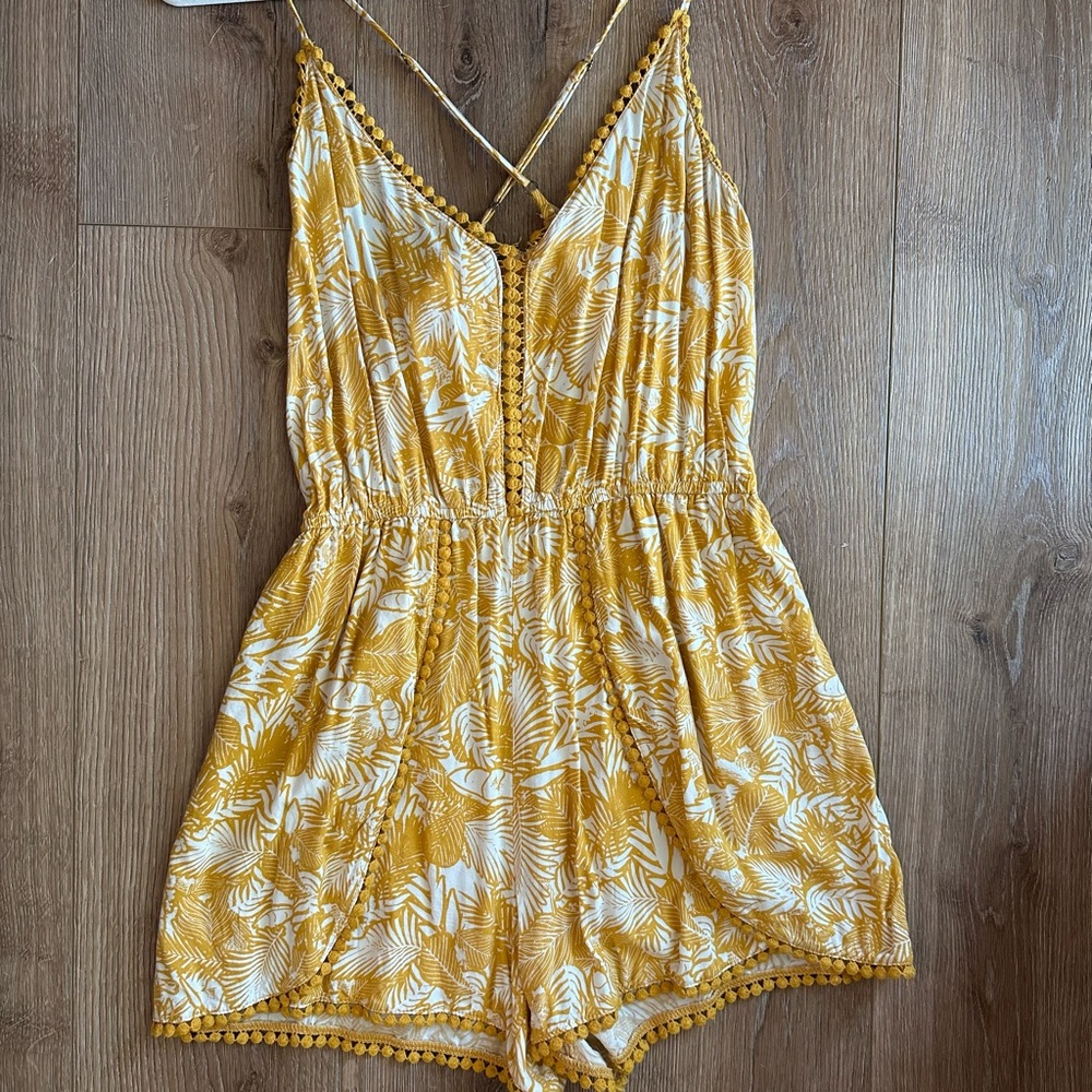 Xhilaration Yellow and White Floral One Piece with Spaghetti Straps